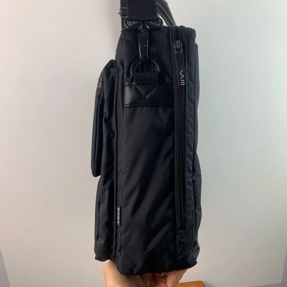VAIO Sony black nylon shoulder crossbody messenger laptop bag briefcase